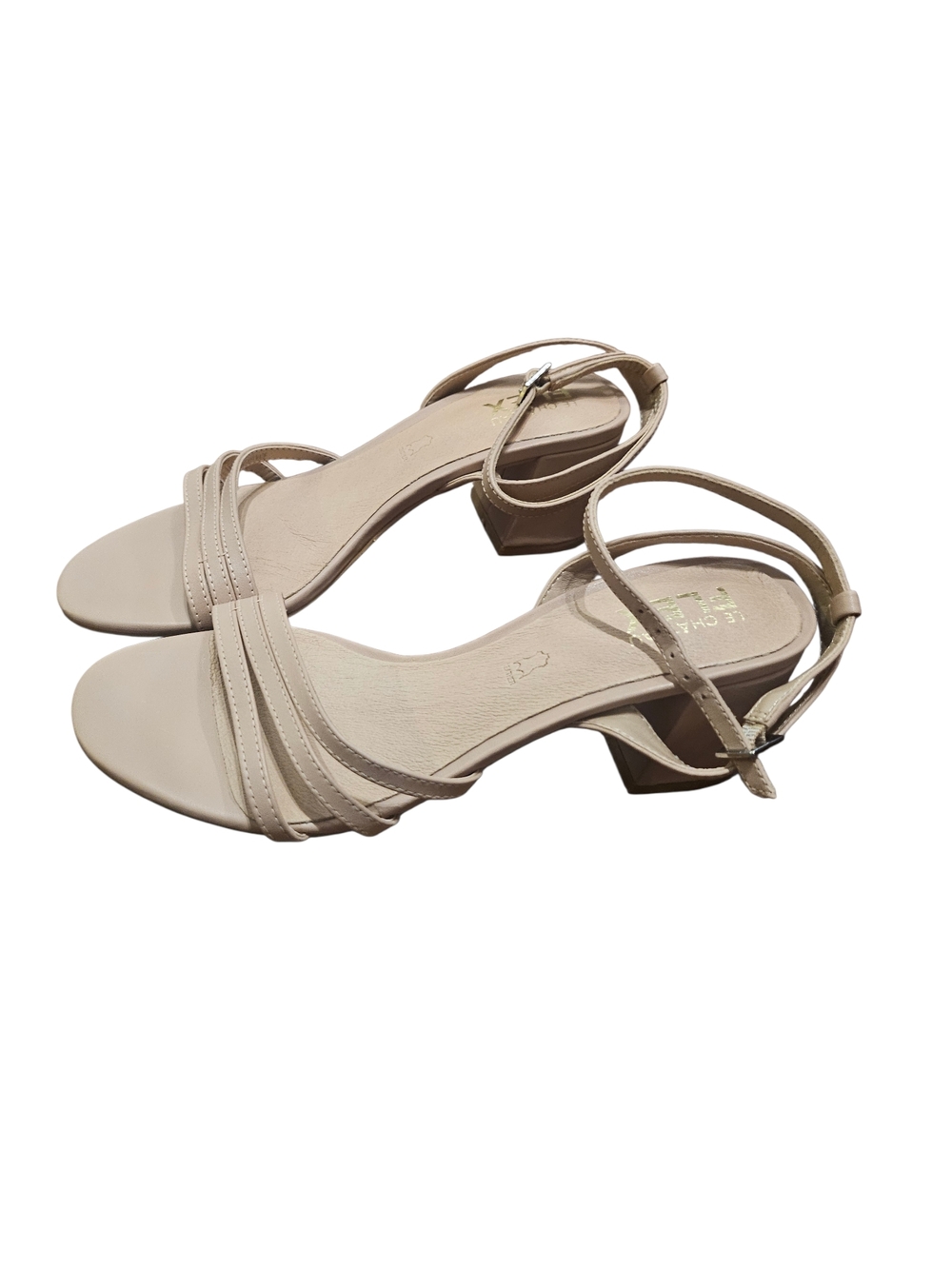3 For $60 - NWT - LE CHATEAU Beige LEATHER Strappy Block Heel Sandals - 36 EU